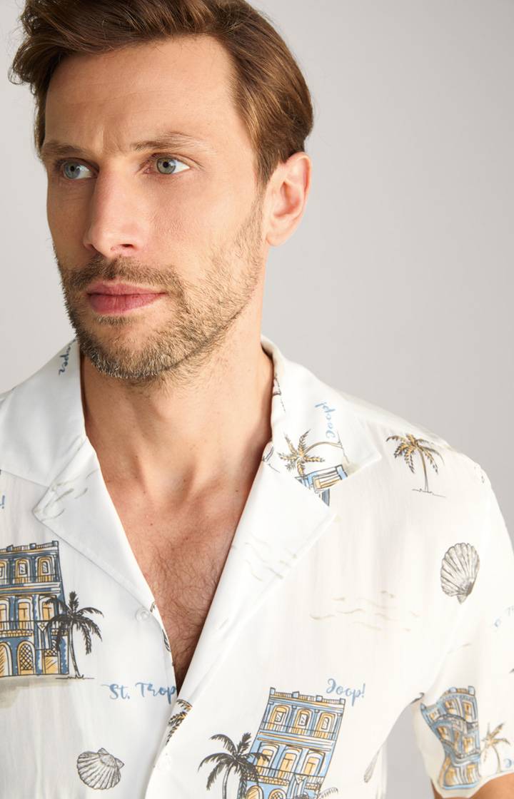Joop Viskose-Hemd Kawai in Offwhite/Blau/Gelb gemustert Im Verkauf