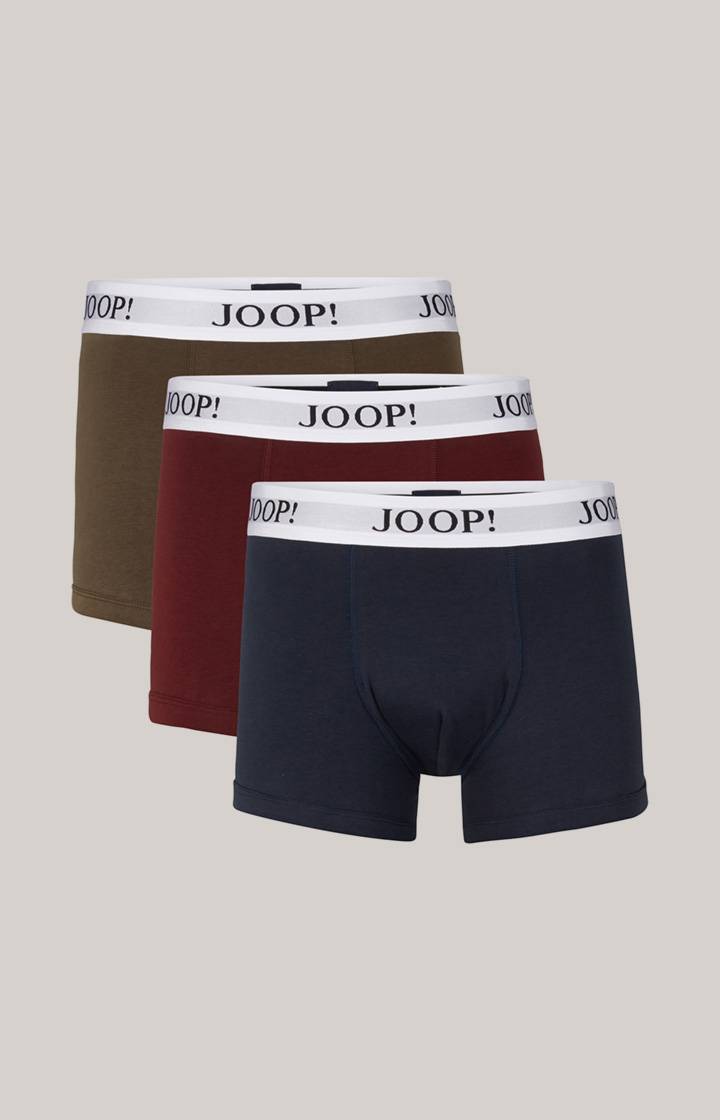 Joop 3er-Pack Fine Cotton Stretch Boxer in Dunkelblau/Bordeaux/Oliv Blitzangebot