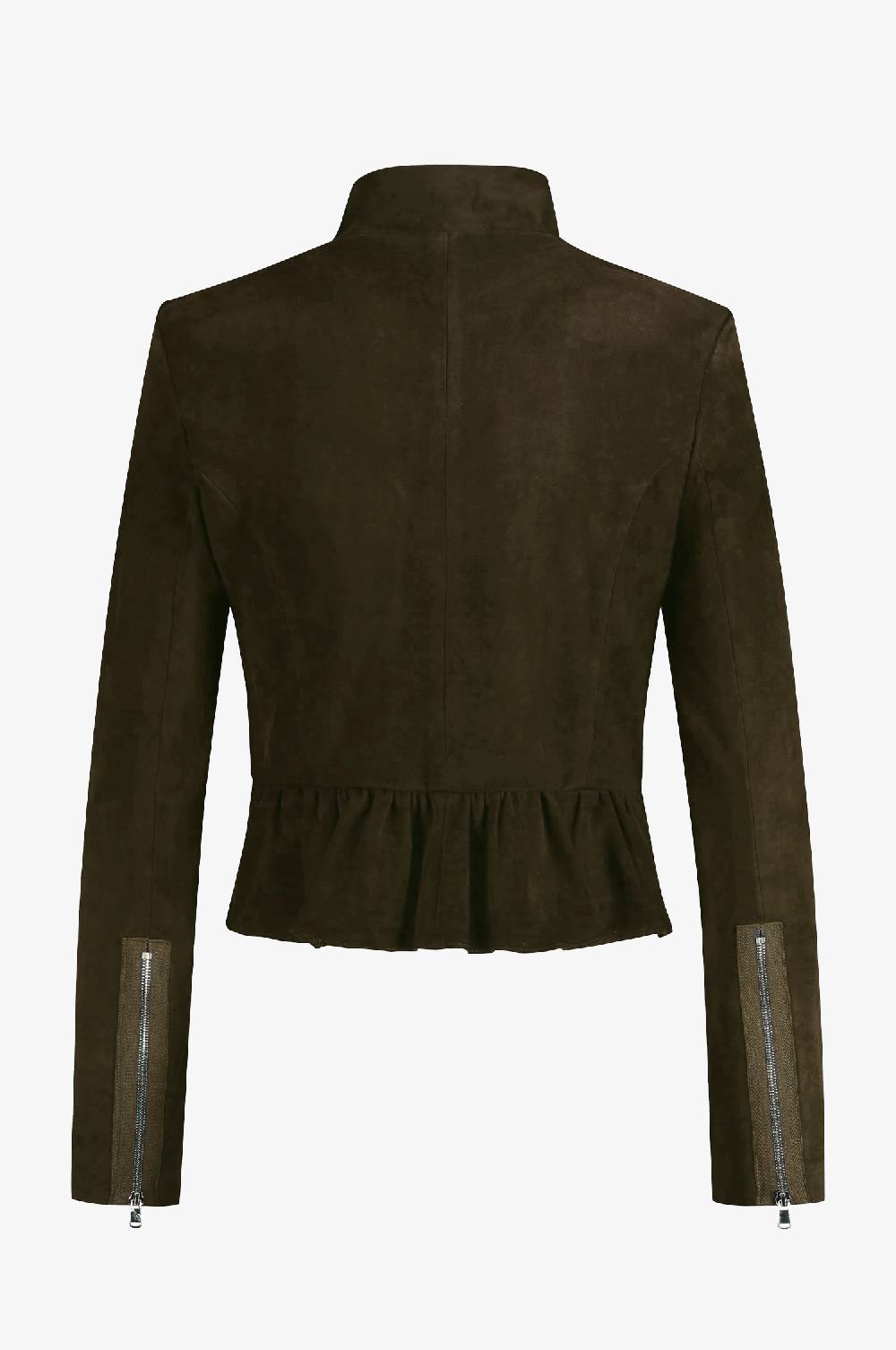 Kinga Mathe Lederjacke Sybille mit Schößchen in Moos Bis zu 60% Rabatt