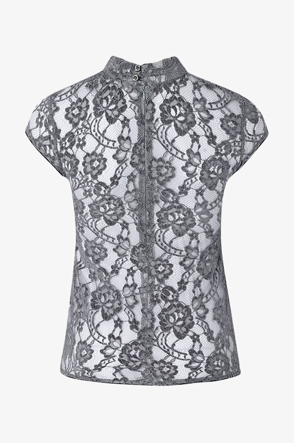 Kinga Mathe Top Charlotte mit Samtspitze in Grau Neueste Stile