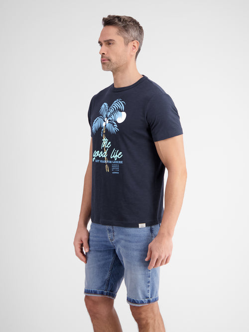 Lerros Rundhals T-Shirt für Herren mit Palmenprint Saisonschlussverkauf