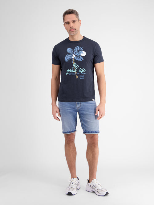 Lerros Rundhals T-Shirt für Herren mit Palmenprint Saisonschlussverkauf
