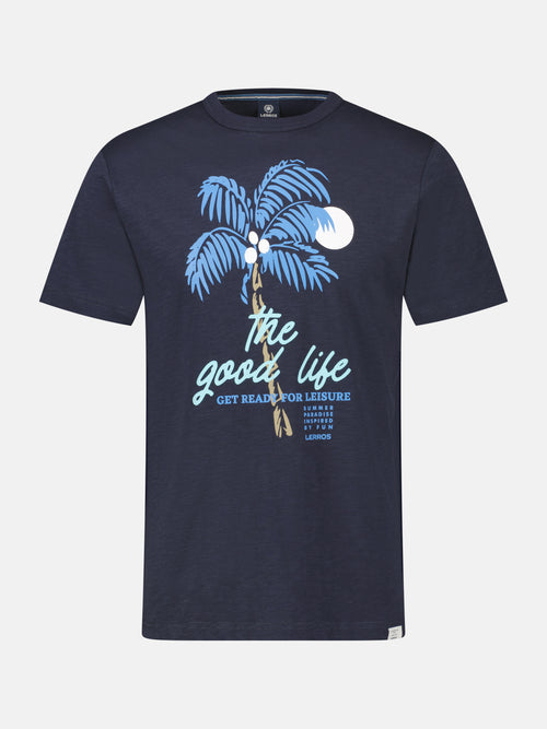 Lerros Rundhals T-Shirt für Herren mit Palmenprint Saisonschlussverkauf