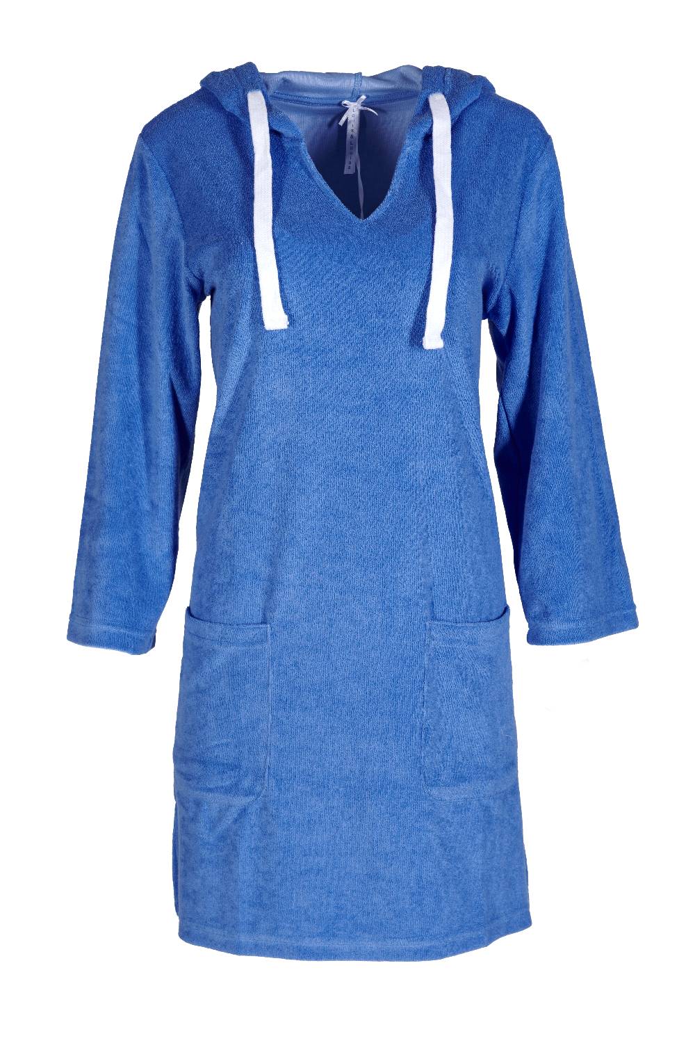 Louis & Louisa Badekleid Frottee Damen, blau mit Kapuze Neueste Stile