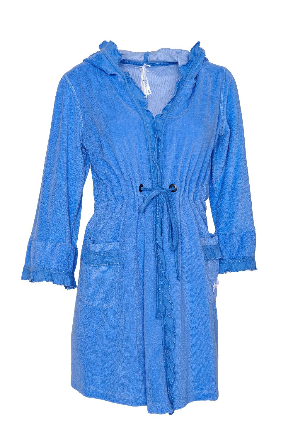 Louis & Louisa Bademantel Damen, blau mit Rüsche, KURZ Letzte 2 Tage
