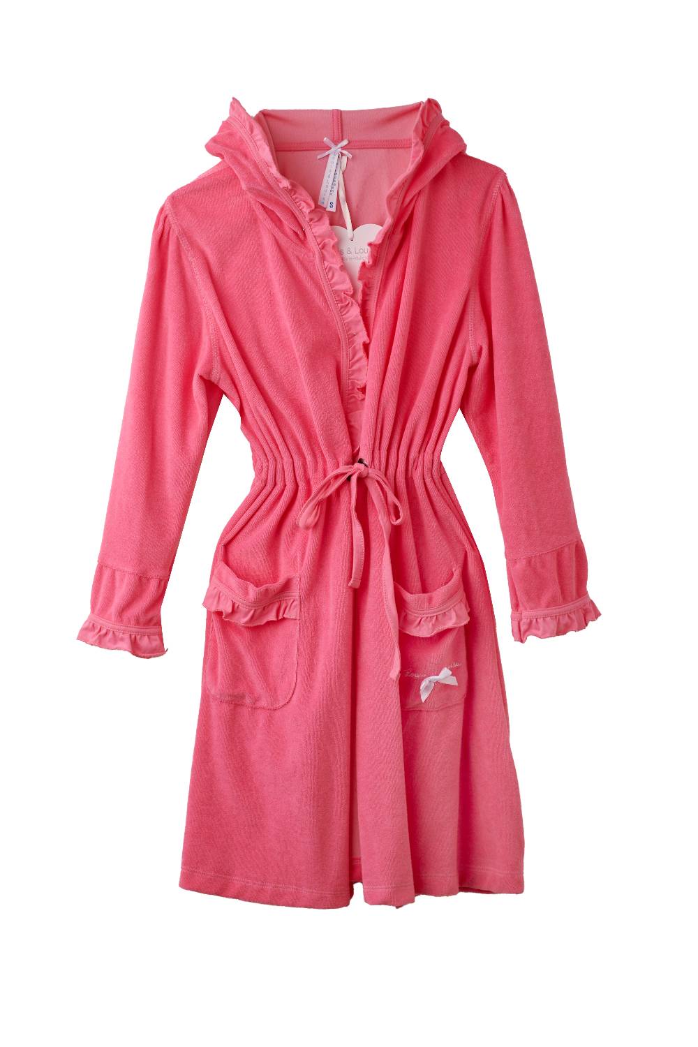Louis & Louisa Bademantel Damen, pink mit Rüsche, KURZ Bis zu 50% Rabatt