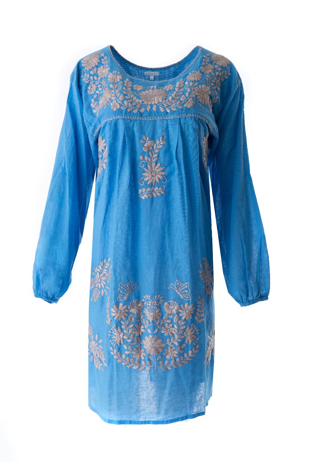 Louis & Louisa Tunika handbestickt, Damen, blau / beige, langarm Exklusivangebot