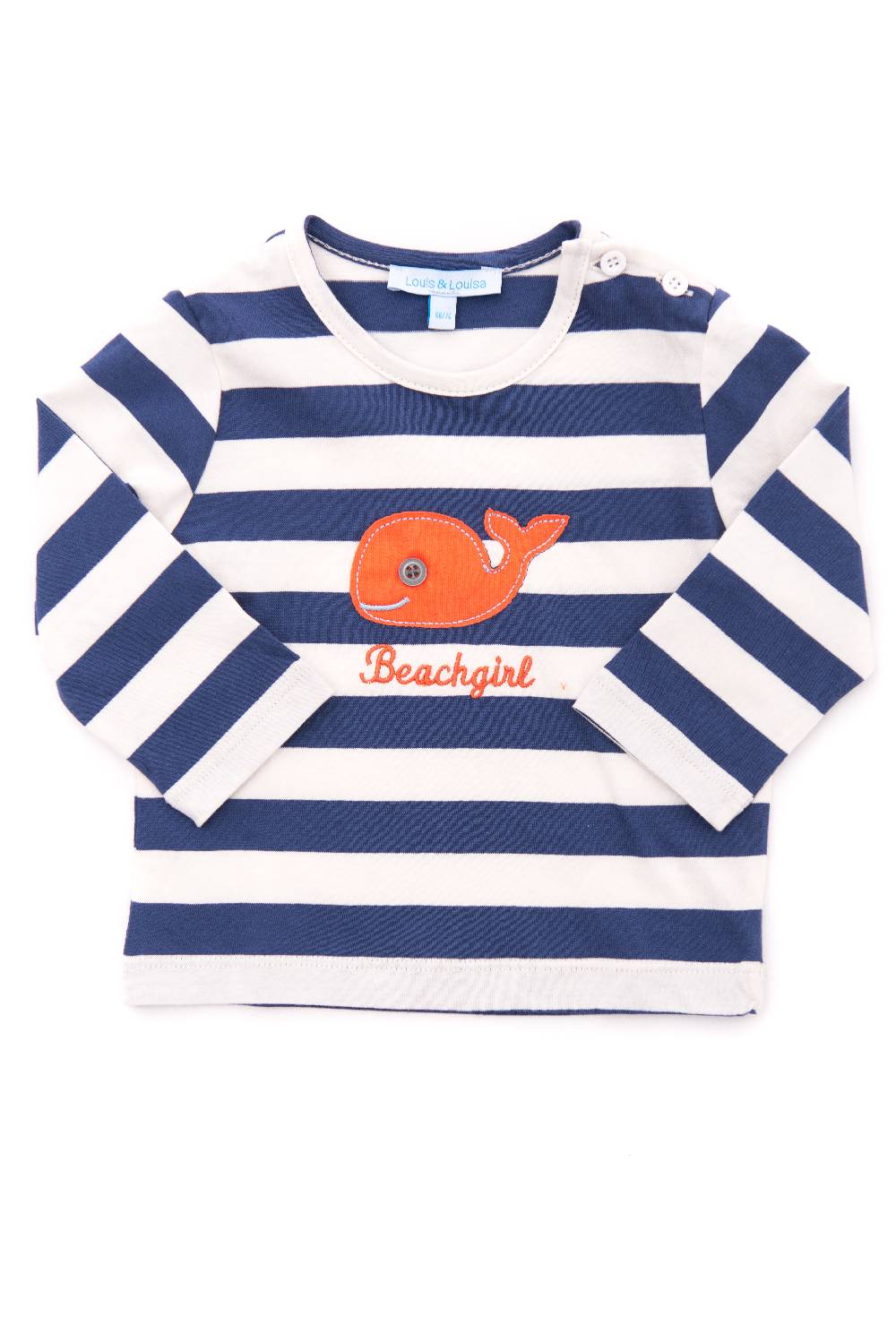 Louis & Louisa Shirt Baby mit Walfisch "Beachgirl", blau gestreift Top Angebot