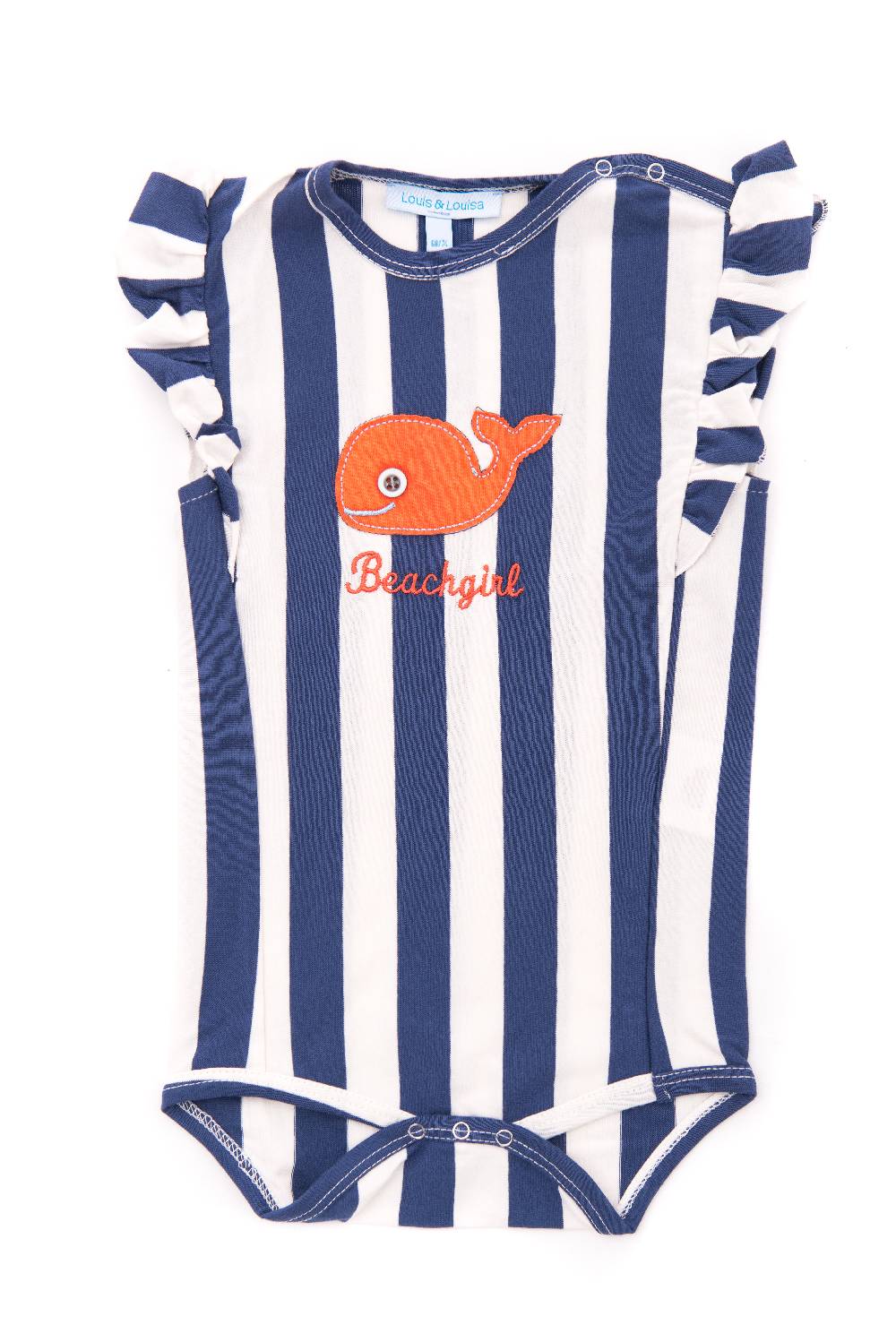 Louis & Louisa Body Baby mit Rüsche "Beachgirl", blau gestreift Neueste Mode