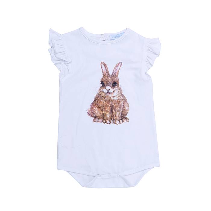 Louis & Louisa Baby Body Hase Druck mit Rüschen, weiß Bestseller
