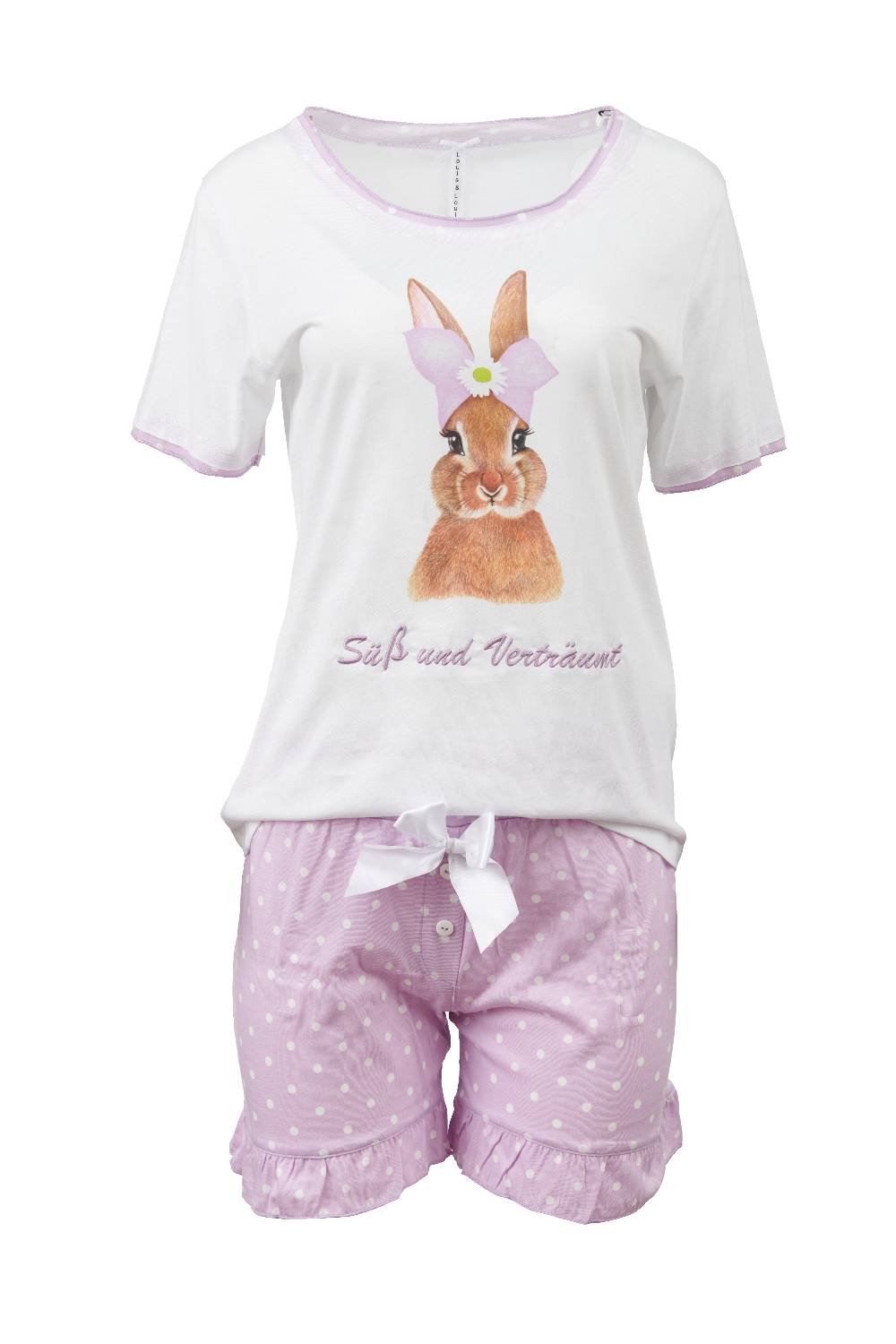 Louis & Louisa Short-Set Damen "Hase Druck", weiß / flieder Tiefpreis