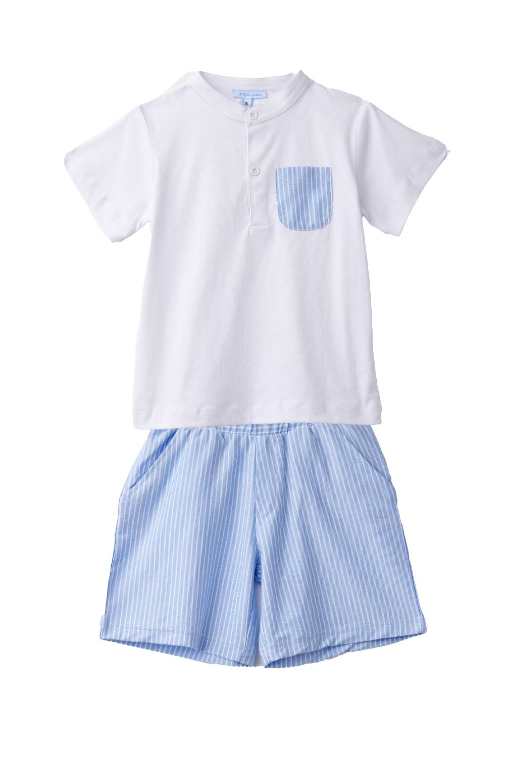 Louis & Louisa Short-Set Jungs mit Tasche, weiß / blau gestreift Rabatt