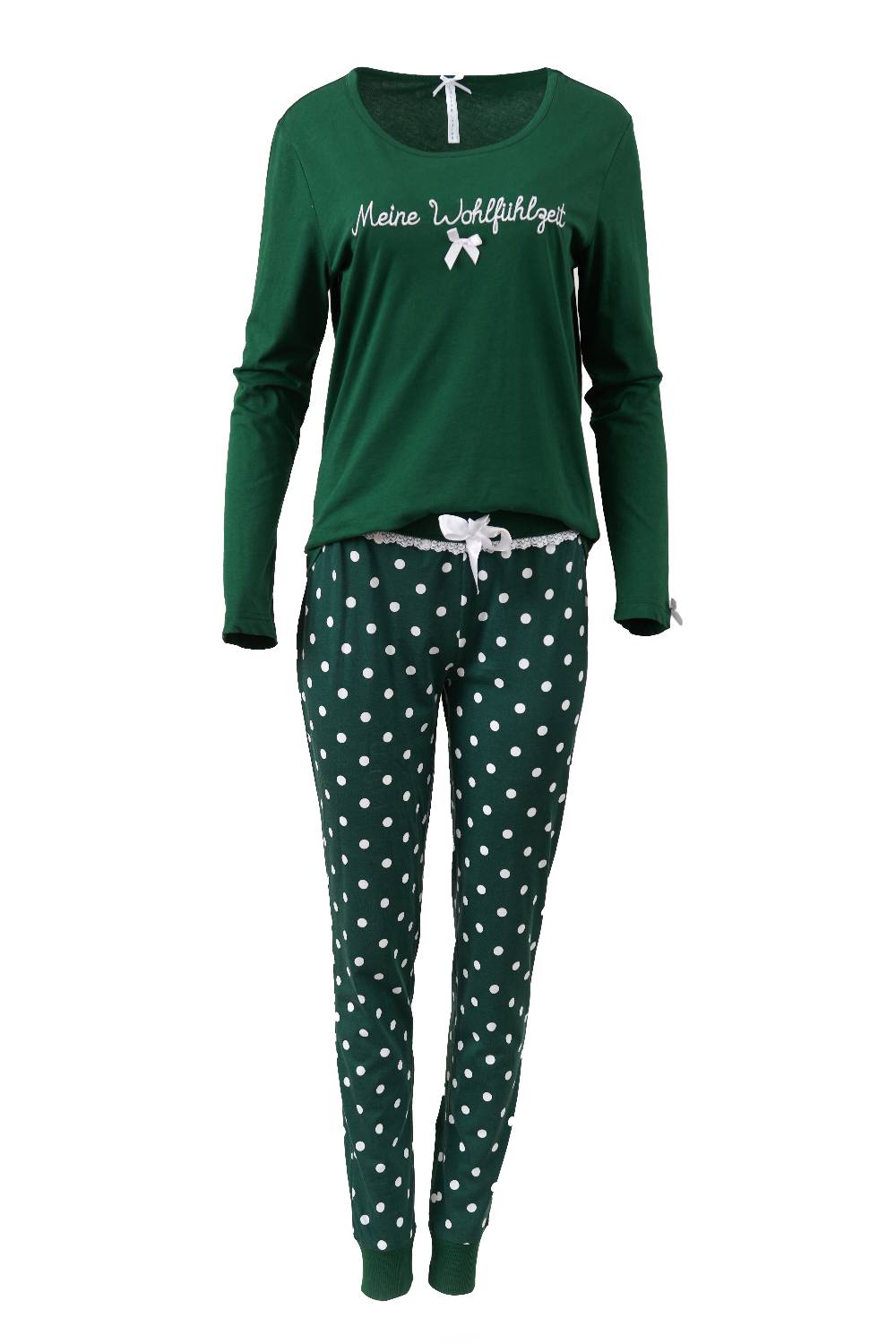 Louis & Louisa Pyjama Damen Bündchen "Meine Wohlfühlzeit", grün/grün allover Vatertagsangebot