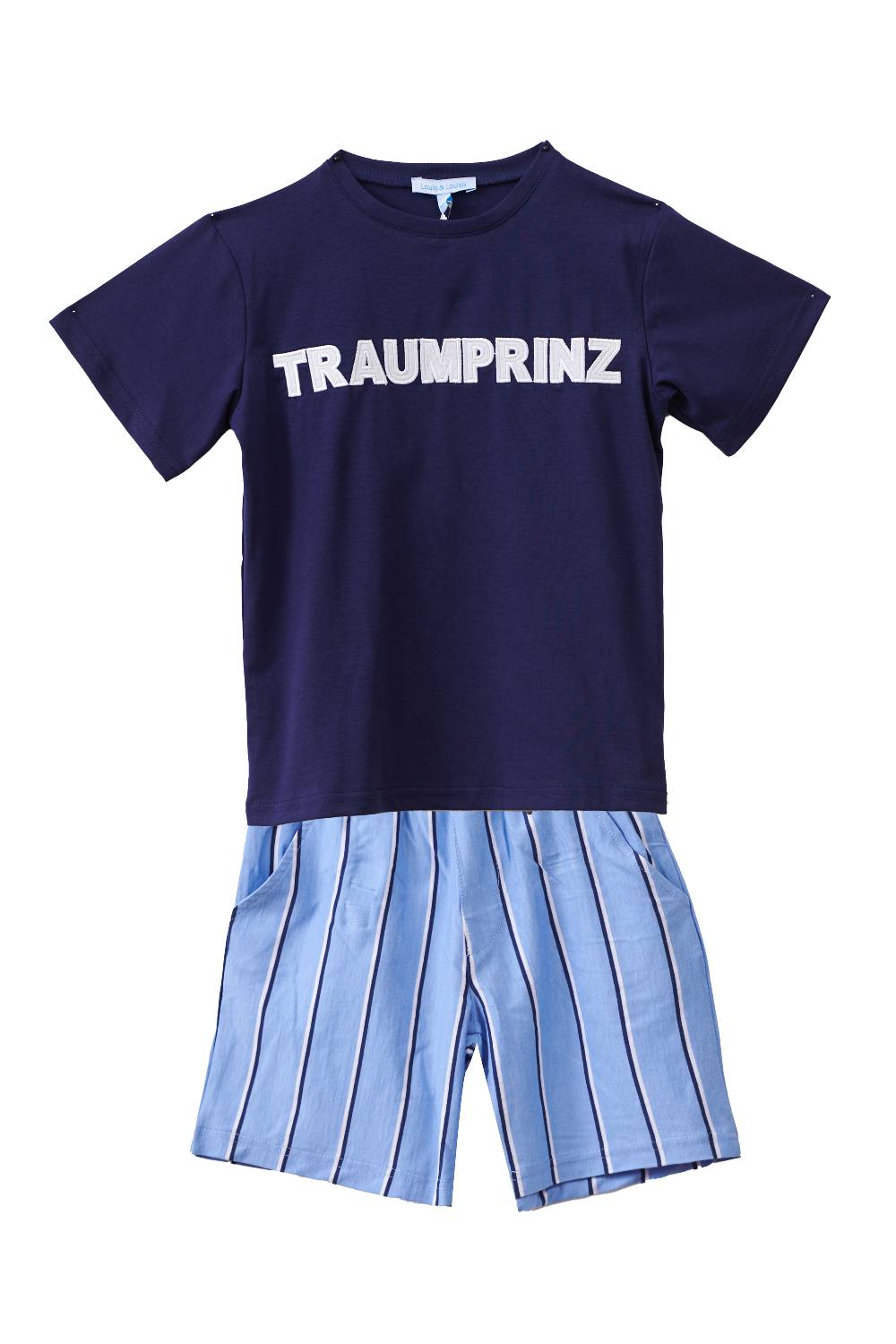Louis & Louisa Short-Set Jungs "Traumprinz", dunkelblau/ blau gestreift Nur für heute