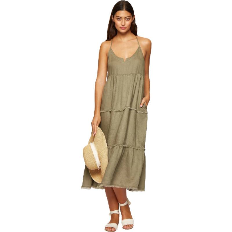 NEUHEITEN Gestuftes Kleid Olive Begrenztes Angebot