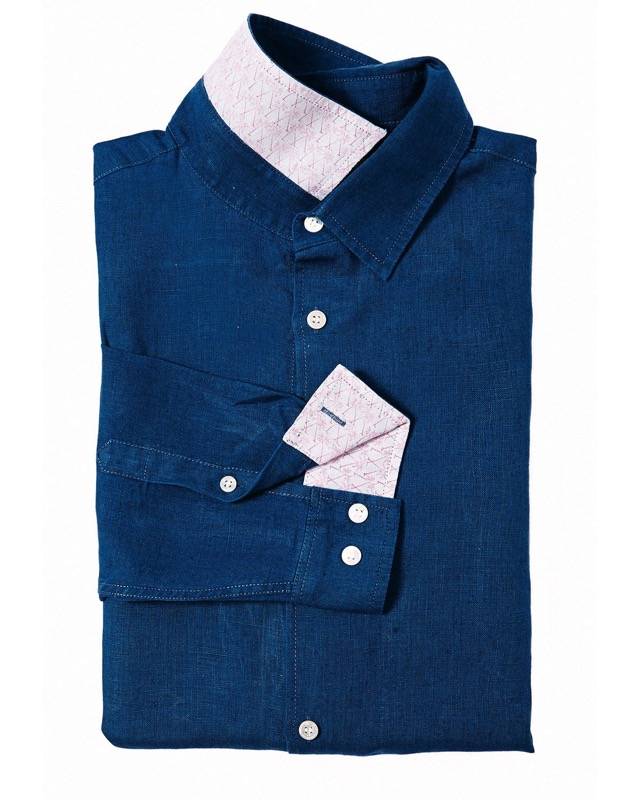 HERREN Leinenhemd dunkelblau Outlet