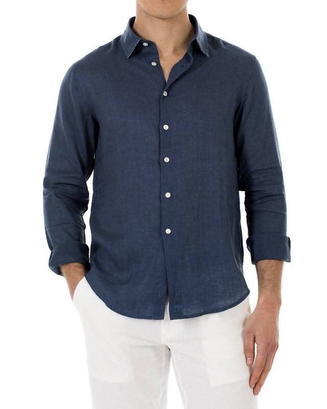 HERREN Leinenhemd dunkelblau Outlet