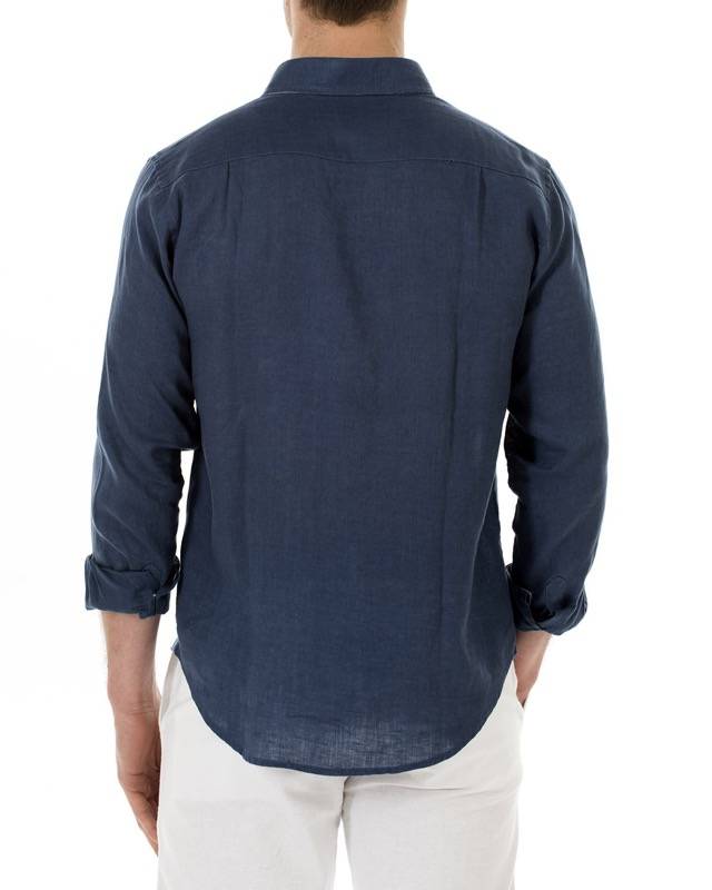 HERREN Leinenhemd dunkelblau Outlet