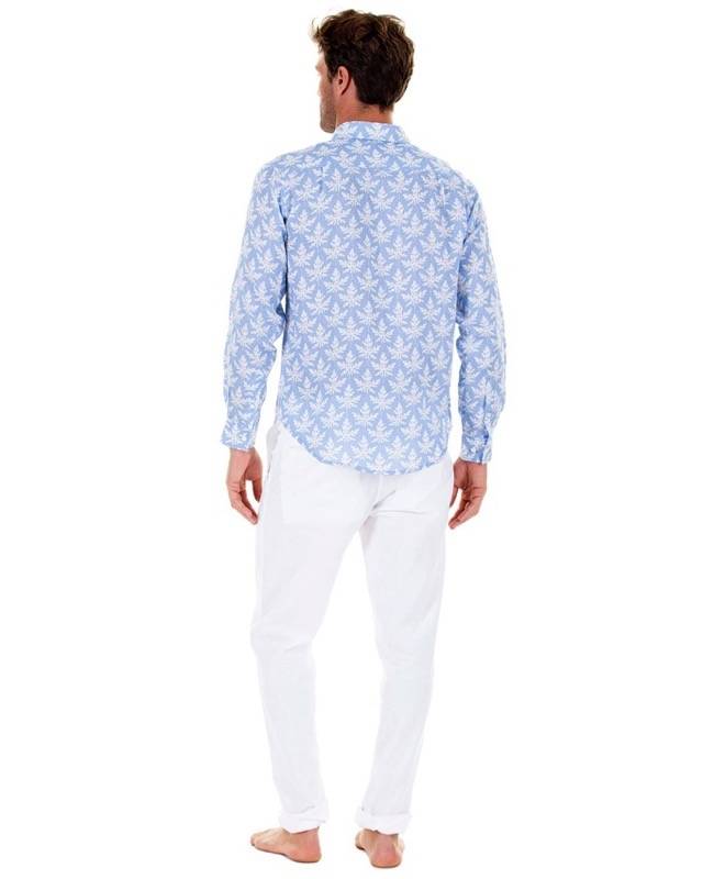 HERREN Leinenhemd Papaya blau Auslauf