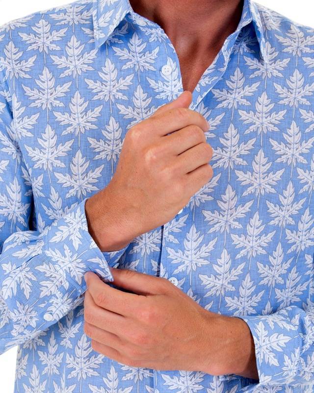 HERREN Leinenhemd Papaya blau Auslauf