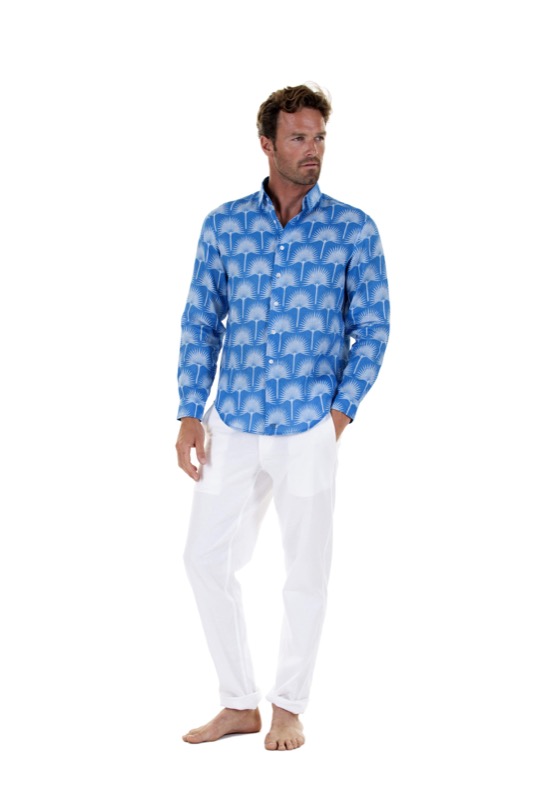 HERREN Leinenhemd Palme in himmelblau Angebote