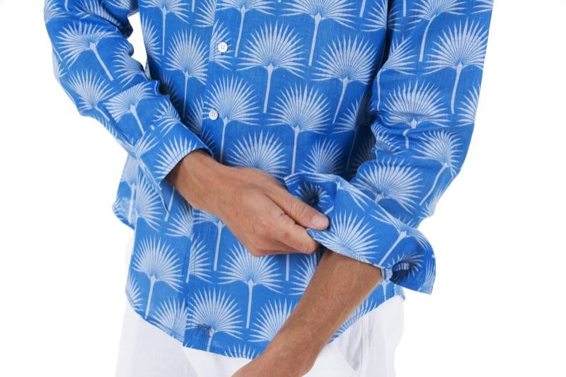 HERREN Leinenhemd Palme in himmelblau Angebote