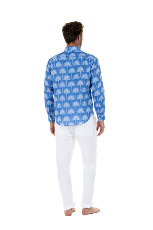 HERREN Leinenhemd Palme in himmelblau Angebote