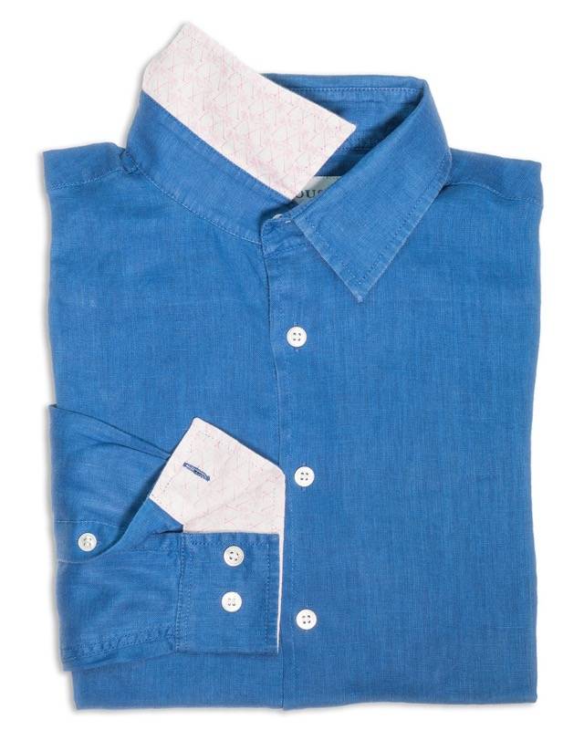 HERREN Leinenhemd in blau Günstiger Verkauf