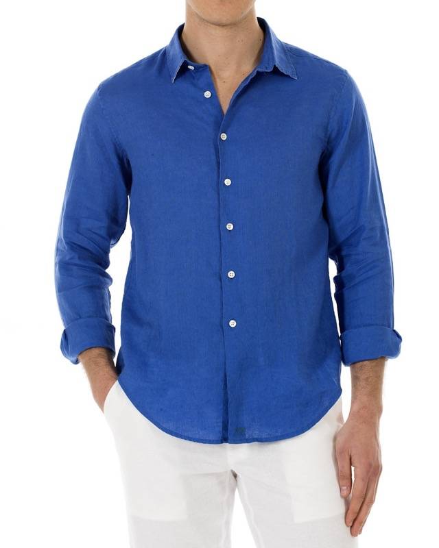 HERREN Leinenhemd in blau Günstiger Verkauf