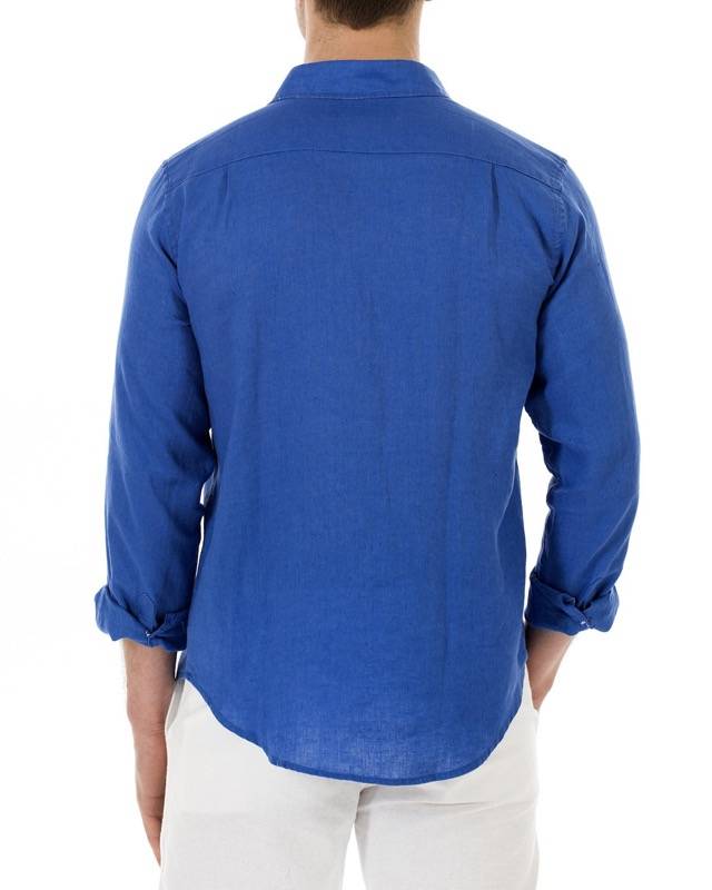 HERREN Leinenhemd in blau Günstiger Verkauf