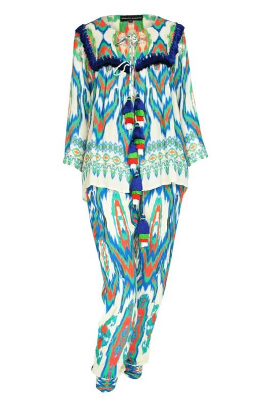 RESORTWEAR Ikat Hose in Grün mit Quasten Sonderangebot der Fabrik
