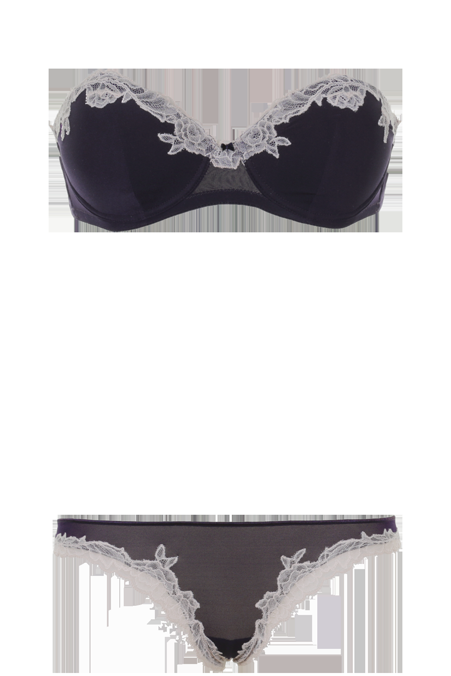 LINGERIE Bangkok gefütterter Bandeau BH in Navy mit puderfarbener Spitze Im Verkauf