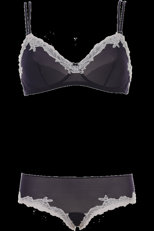 LINGERIE Bruxelles ungefütterter Triangle BH in Navy mit puderfarbener Spitze 2025