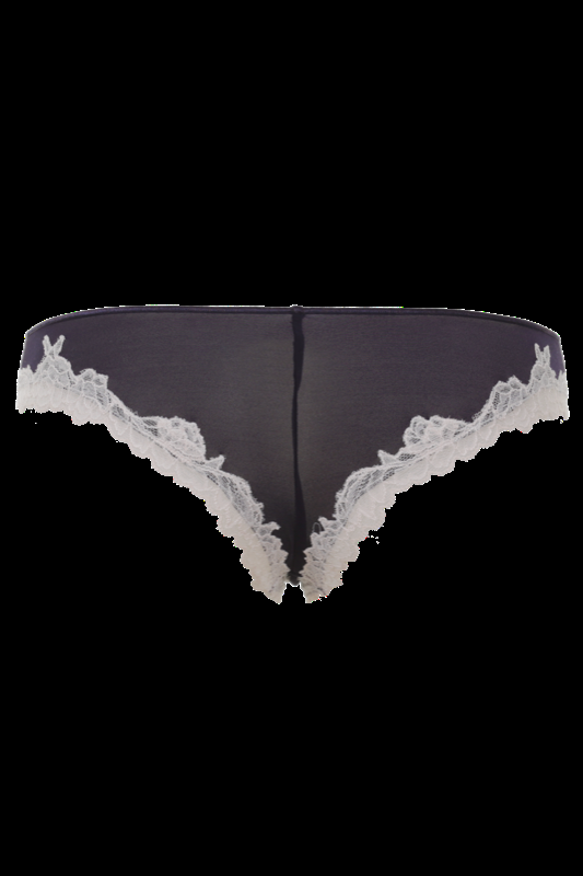 LINGERIE Bangalore String Brazilian cut in Navy mit puderfarbener Spitze Günstiger Verkauf