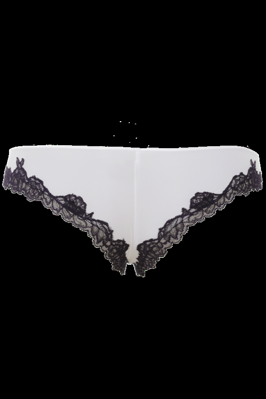 LINGERIE Bangalore String Brazilian cut in Off-Weiß mit navyfarbener Spitze Blitzverkäufe