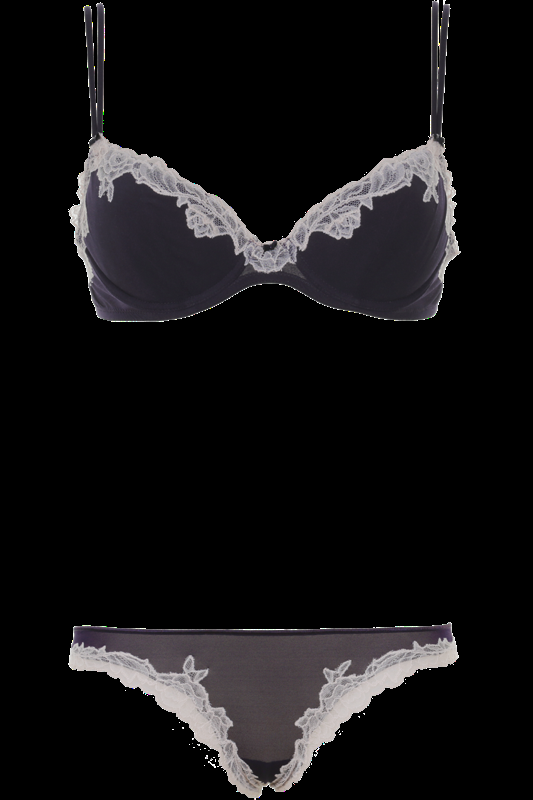 LINGERIE Bremer gefütterte drei-viertel Schale in Navy mit puderfarbener Spitze Fabrik Onlineshop