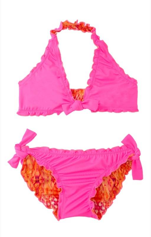 KINDER Girls Clara Neckholder Bikini Coral Print 50% Rabatt mit kostenlosem Versand