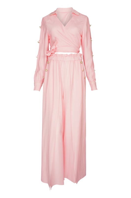 SALE Piped Luxe Wickelbluse Rosa Flash Sale