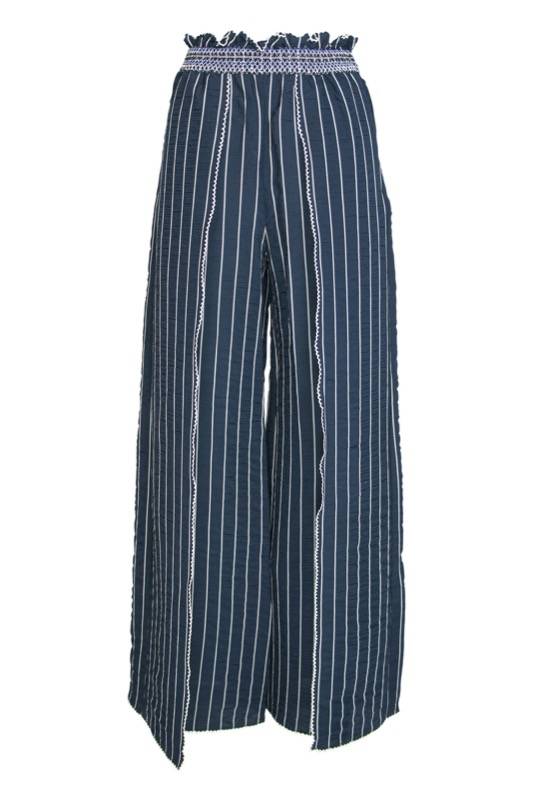 SALE Gesmokte Hose mit Schlitz in dunkelblau Online Shopping