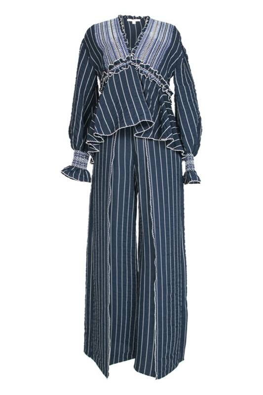 SALE Gesmokte Hose mit Schlitz in dunkelblau Online Shopping