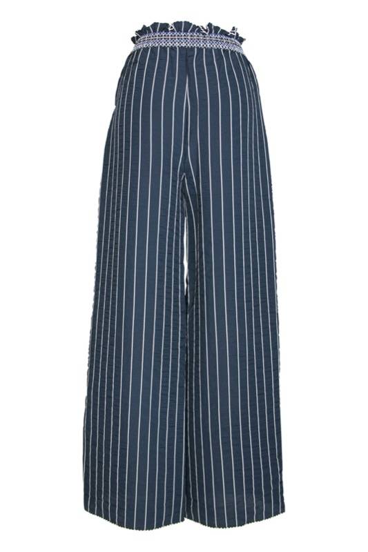 SALE Gesmokte Hose mit Schlitz in dunkelblau Online Shopping
