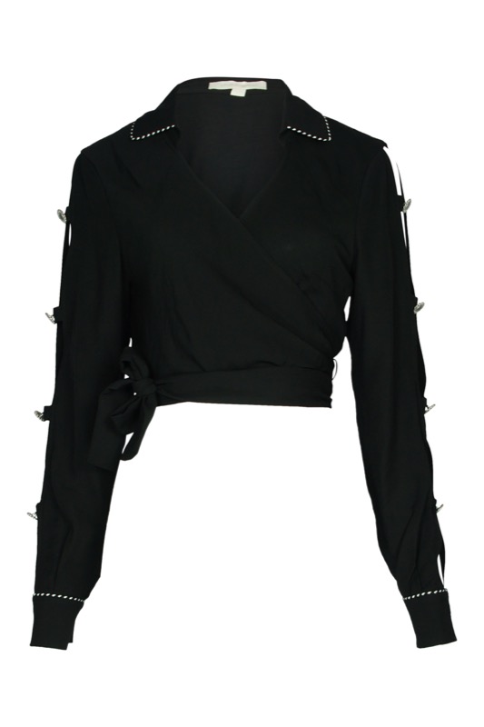 SALE Piped Luxe Wickelbluse schwarz Preisnachlass