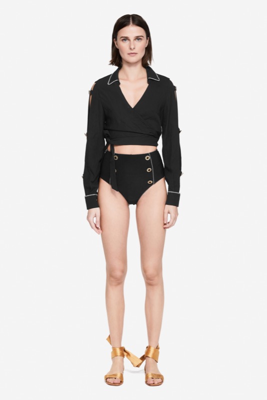 SALE Piped Luxe Wickelbluse schwarz Preisnachlass