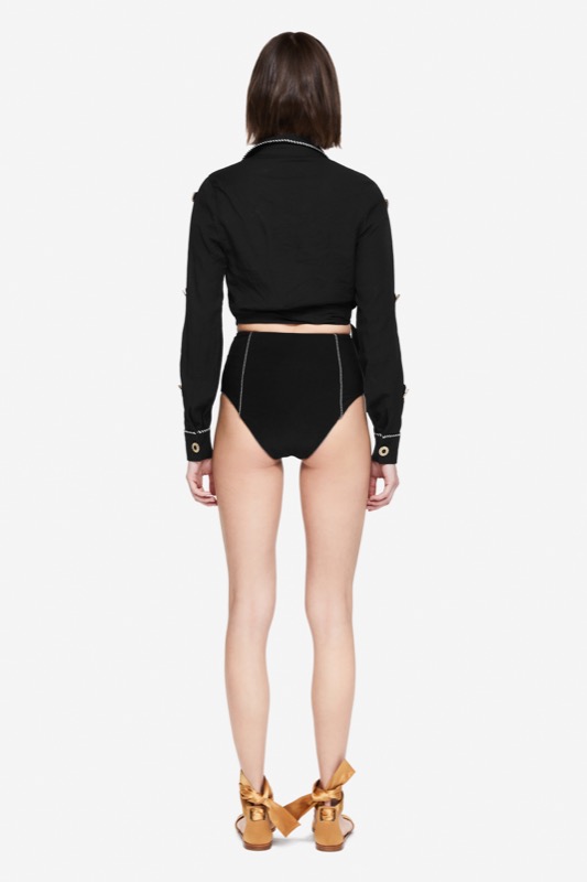 SALE Piped Luxe Wickelbluse schwarz Preisnachlass