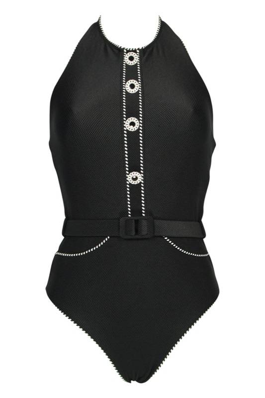 SALE Piped Luxe Badeanzug mit Gürtel schwarz Große Rabatte