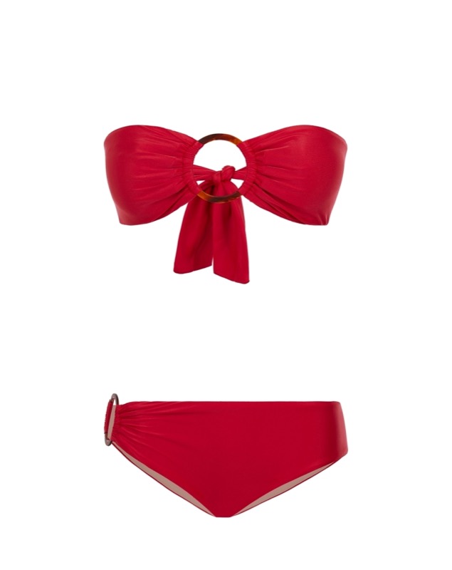 SALE Padded Bandeau Bikini mit Ringen in rot Neueste Stile