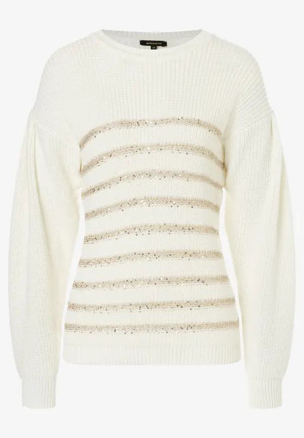 More & More Pullover mit Paillettenstreifen, ecru, Herbst-Kollektion Blitzangebot