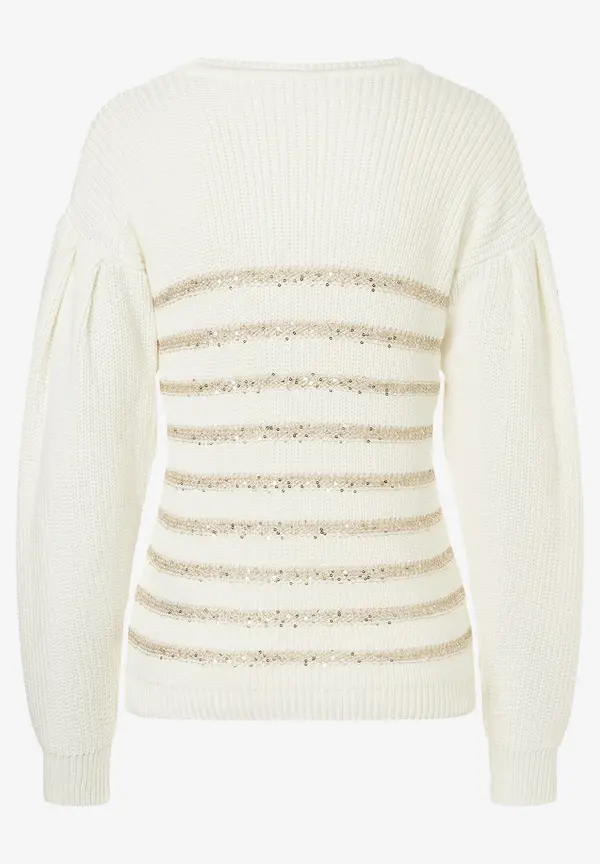 More & More Pullover mit Paillettenstreifen, ecru, Herbst-Kollektion Blitzangebot