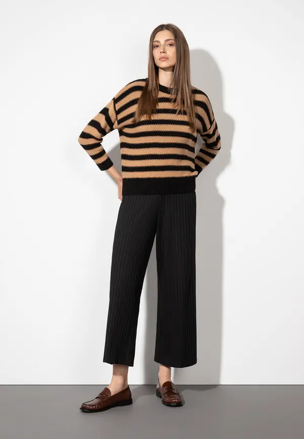 More & More Strukturpullover mit Streifen, schwarz/beige Black Friday Preise