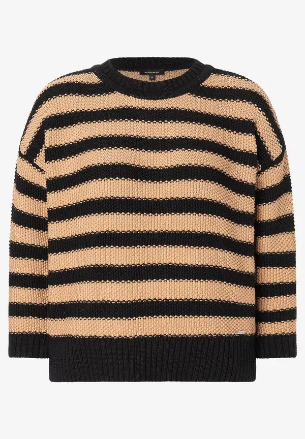 More & More Strukturpullover mit Streifen, schwarz/beige Black Friday Preise